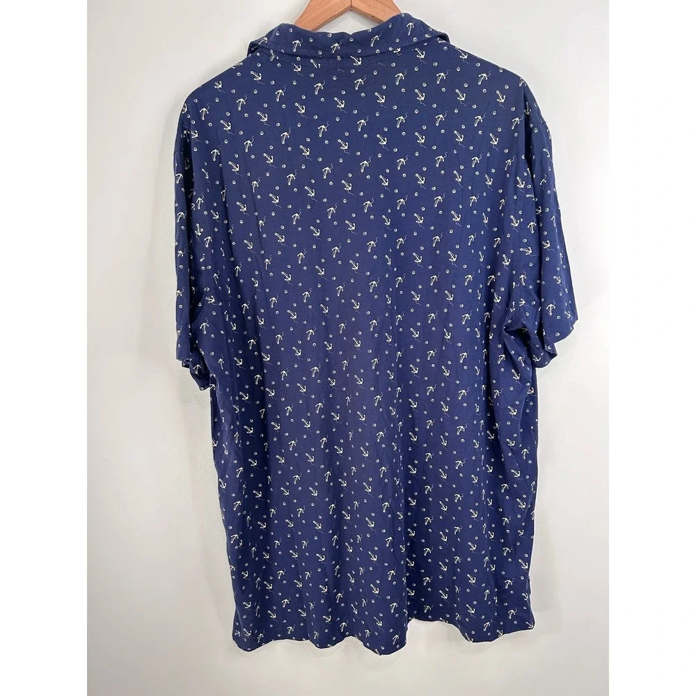 Polo Ralph Lauren Navy Blue Nautical Print Polo Shirt Mens XL Preppy Golf Cotton